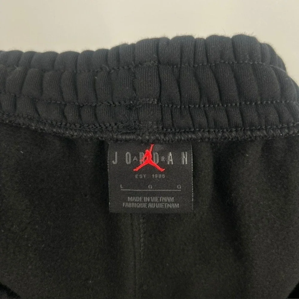 Jordan Men's Large Fleece Wide Leg Black Sweatpants Logo Drawstring RN56323